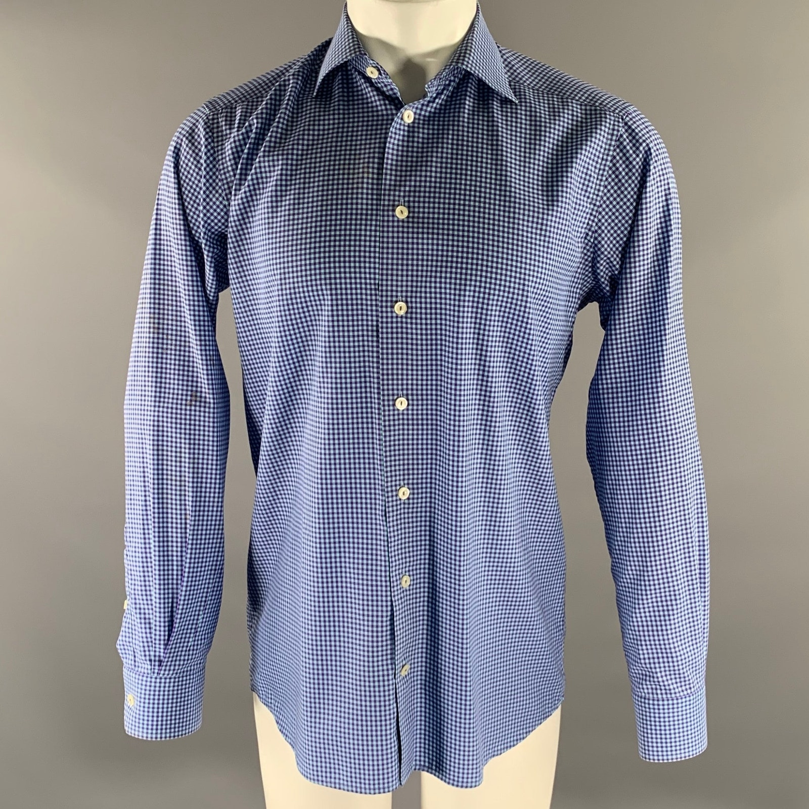 Eton Size S Blue Purple Gingham Cotton Long Sleeve Shirt